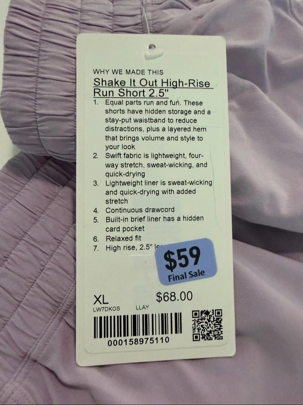 Lululemon - Shake It Out High Rise Run Short 2.5” - Size XL - NWT